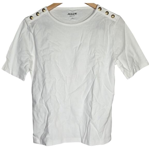 J. Crew Perfect-fit elbow-sleeve T-shirt with buttons White L BR888 - Picture 1 of 9
